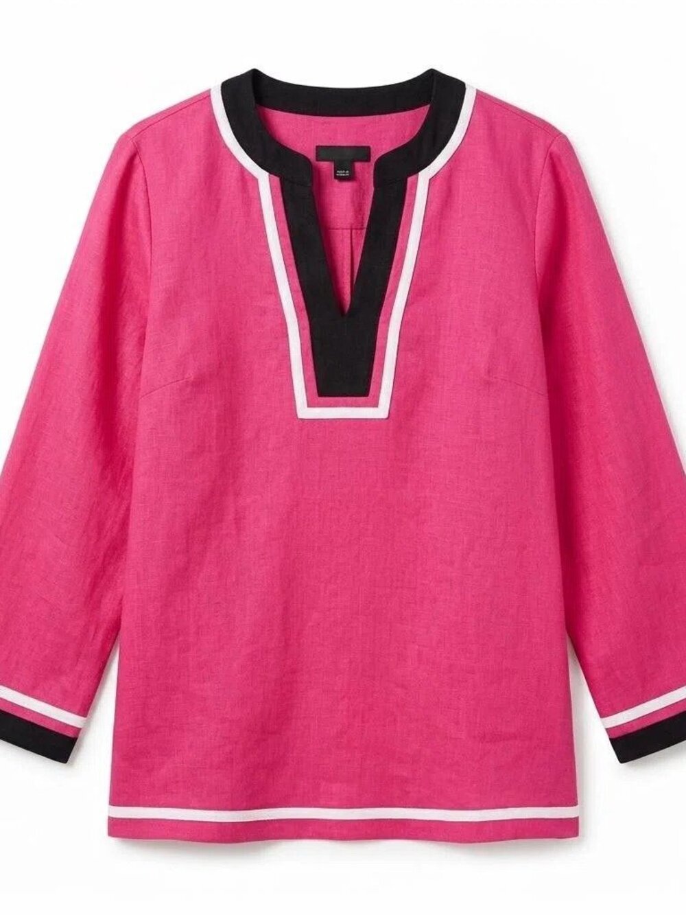 Talbots Women Petite Small Tunic Pink Black White Linen Coastal Preppy Resort - Picture 1 of 7